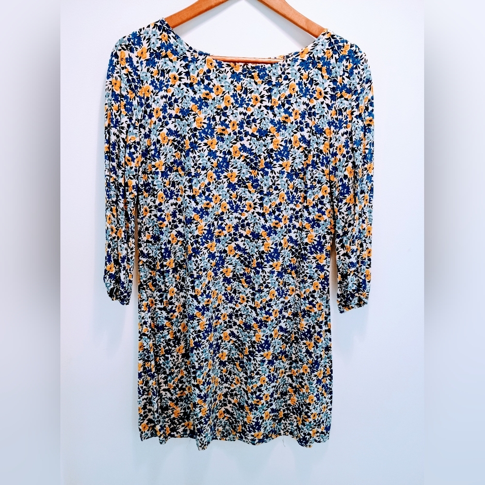 Old Navy Floral Mini Swing Shift Dress Zippered Back Medium